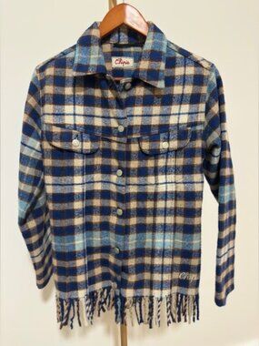 Vintage Chirpie Plaid Wool Blend Shacket Fringe